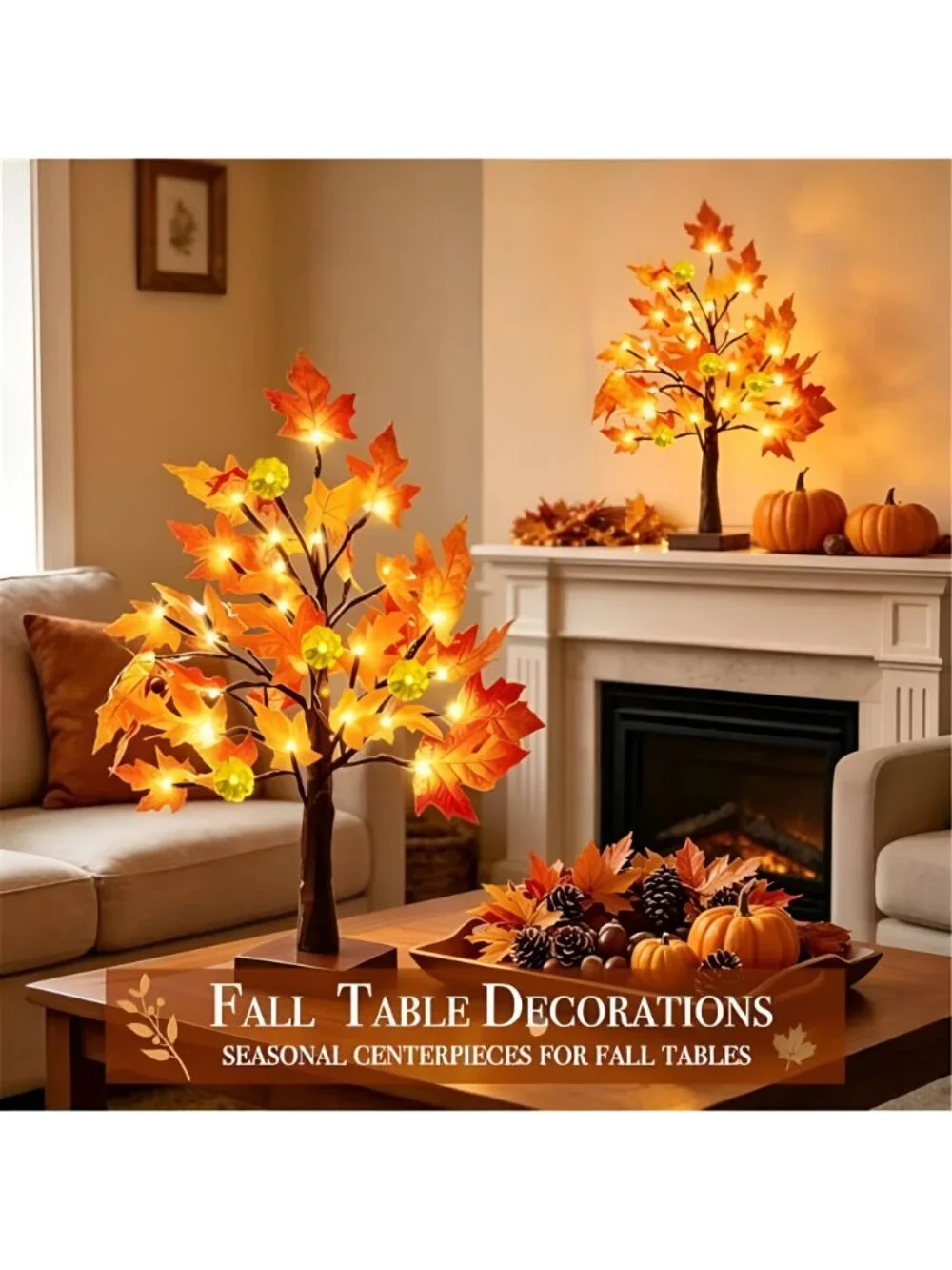 Fall Decor 2 Pack 18 Inch Prelit Fall Maple Tree 48 LEDs Timer